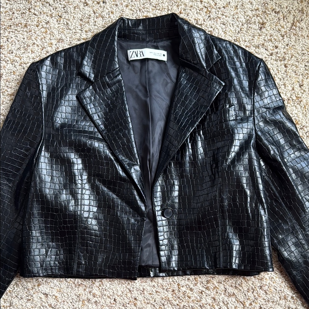 Zara Black Croc-Embossed Jacket